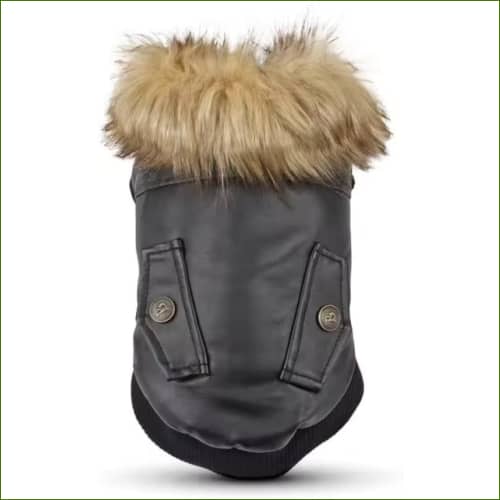 Blouson En Cuir Pour Chien Modèle Doublée Polaire Design Aviateur Noir / S