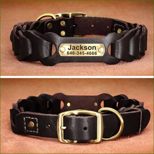 Collier Avec Gravure En Cuir Tressé Pour Grand Chien vue latérale