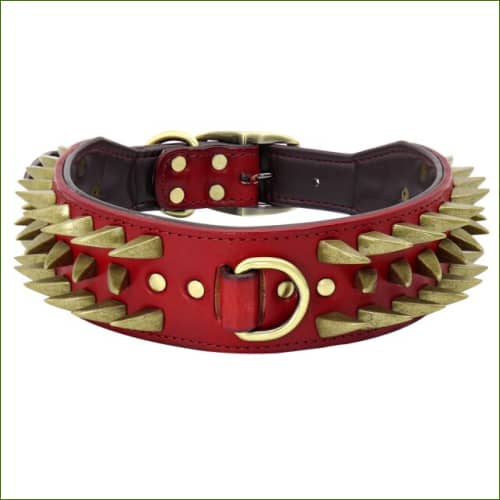 Collier En Cuir Large À Pointes Pour grands chiens Rouge / L