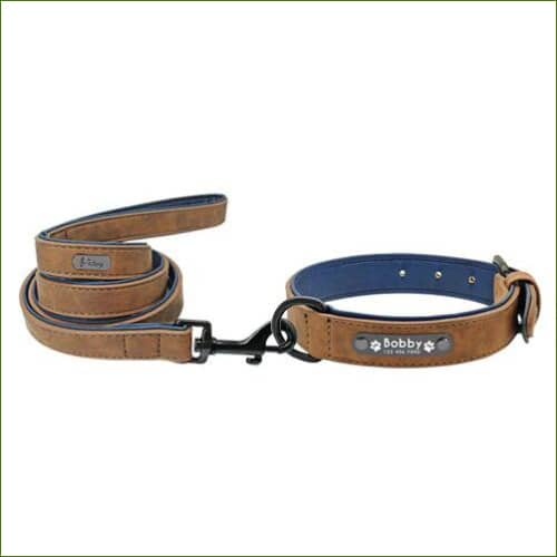 Collier et laisse en cuir MIDOG Café / L