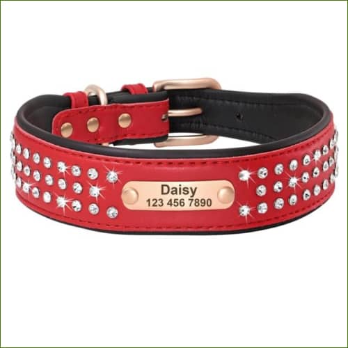 Collier Pour animal de compagnie Gravé Et Verroterie En Strass Rouge / Xl