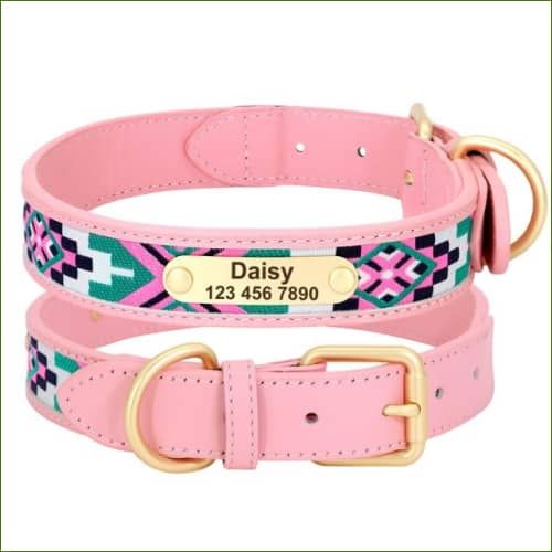 Collier Gravé Pour Chien Motifs Ethniques Rose / L