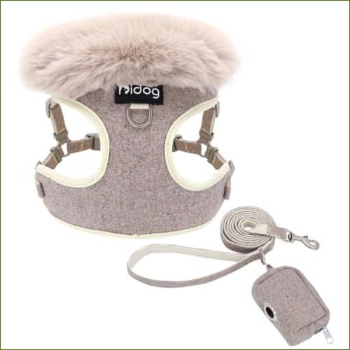 Harnais Chien Chic Midog Avec Col En Fourrure Et Pochette Assortie Marron / S