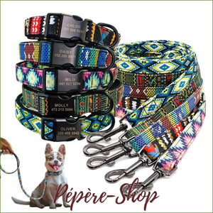 Collier avec prénom et laisse assortie MIDOG - identification du chien