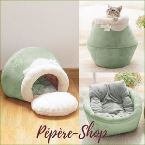 Lit pour chat en forme de grotte chaude et douillette
