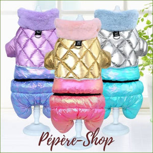 Manteau épais matelassé avec col en fourrure pour chiens - Coupe 4 pattes/