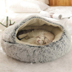 panier douillet pour chat  rond et semi fermé
