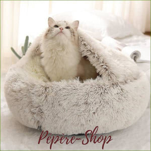 Panier rond et douillet pour chat - semi fermé - en peluche douce et chaude